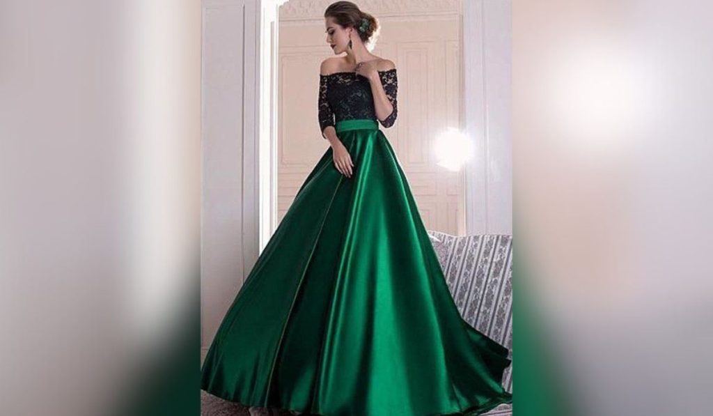 Woman wearing A-line gown for prom