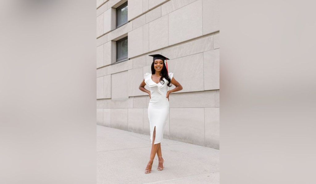 Woman wearing graduation day outfit