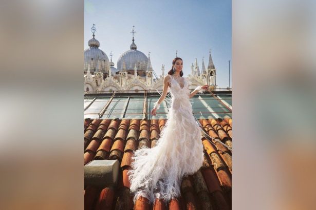 Woman wearing Italian wedding dress