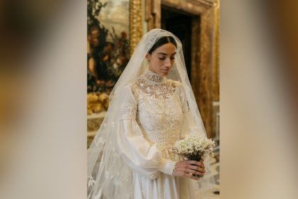 Bride wearing Vintage Italian Wedding Dress